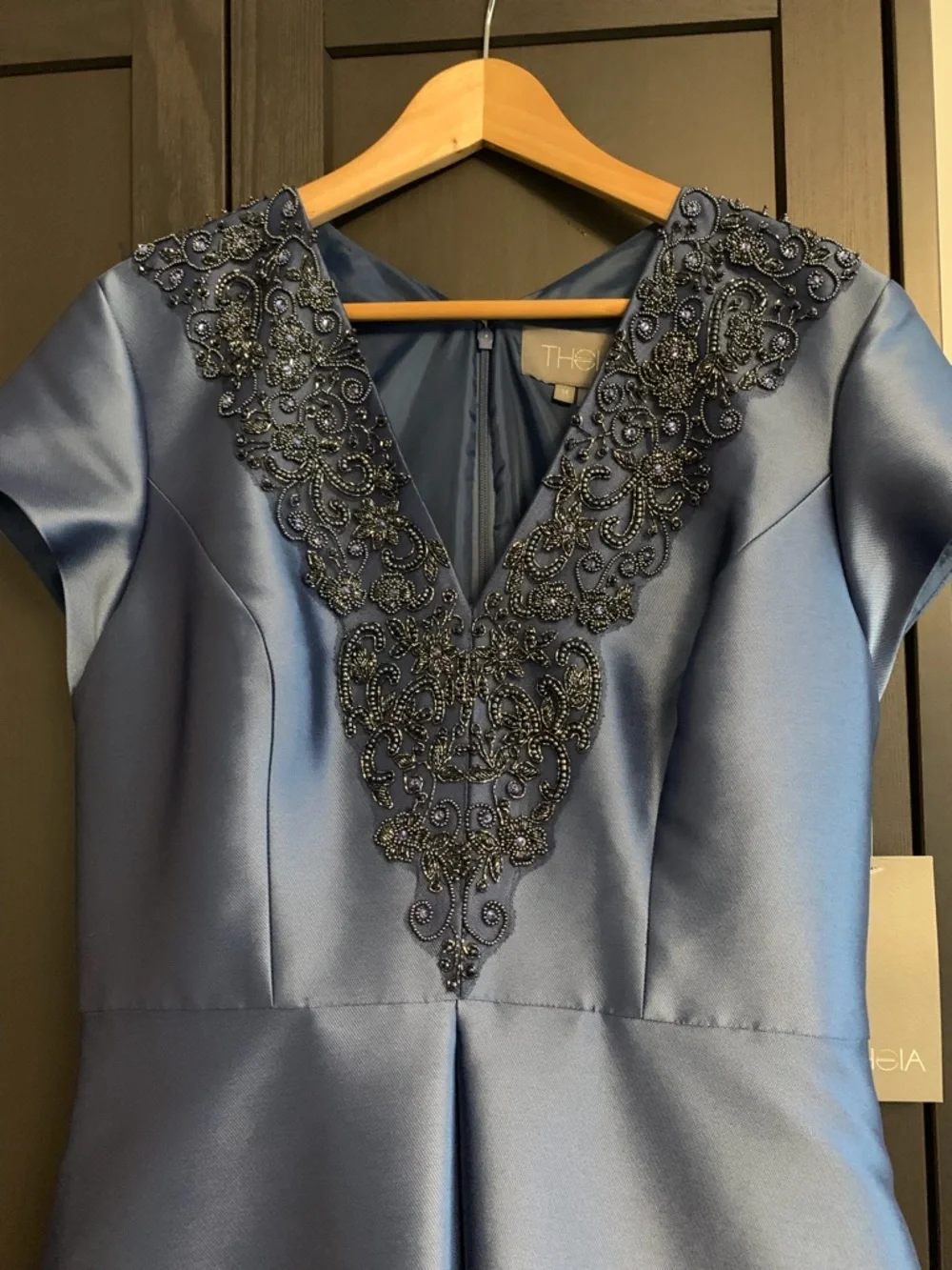 Theia Blue Sequinned Cocktail Dress - Picture 3 of 7